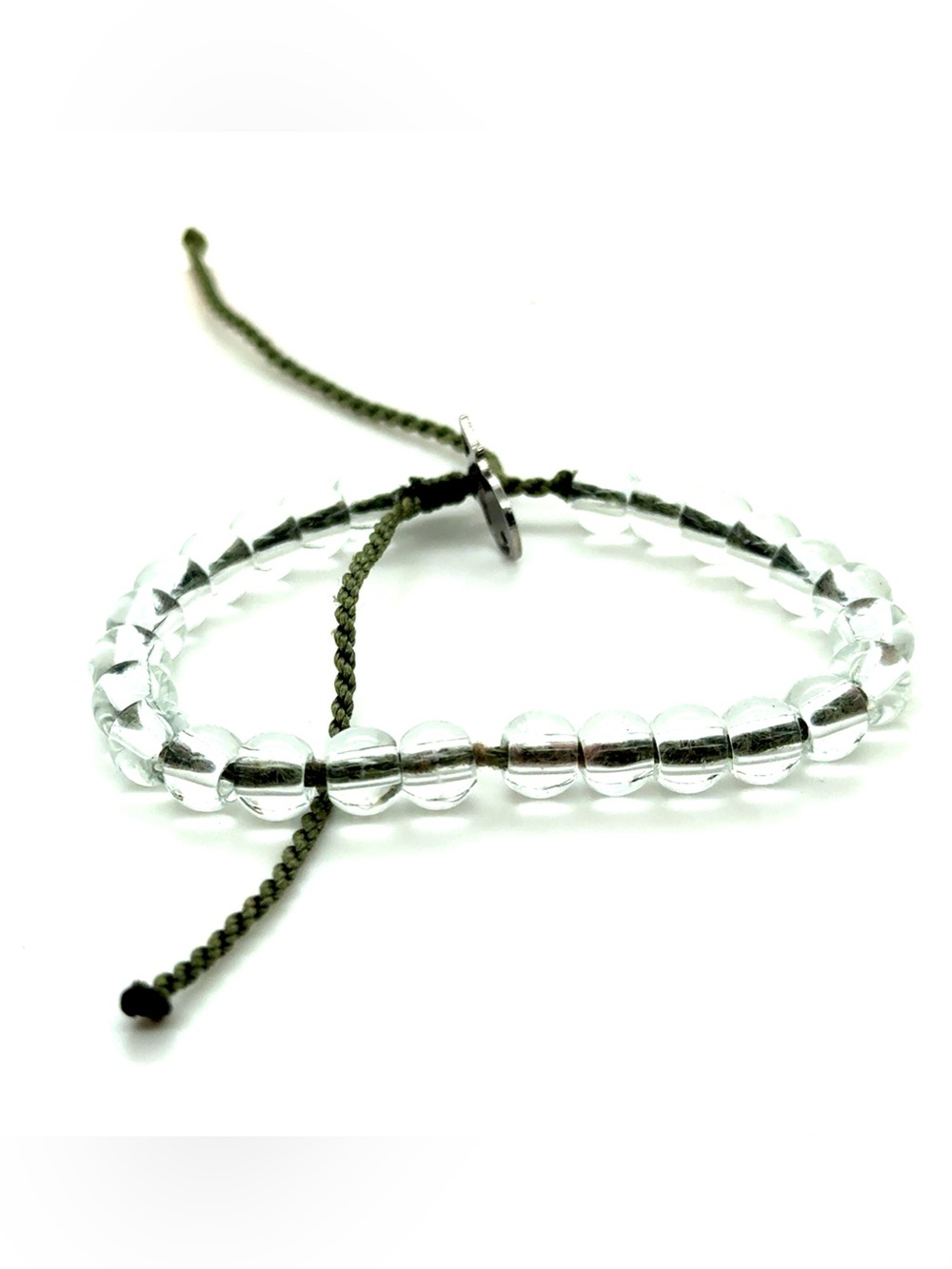 4Ocean Clear Beaded Adjustable Bracelet with Olive Cord